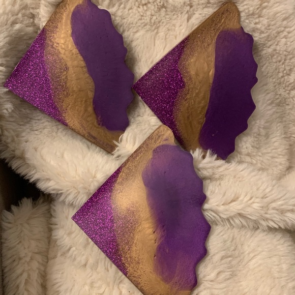 Purple And Gold Resin Coasters - Picture 4 of 4